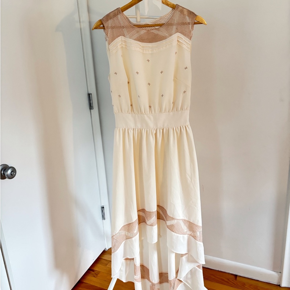 Esley Cream and Tan High Low Dress